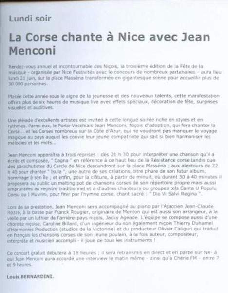 Dossier média chanteur Porto-Vecchio