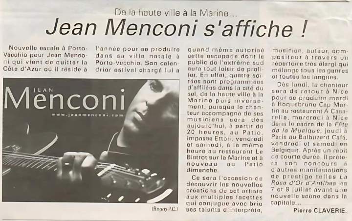 Dossier presse chanteur exceptionnel à Porto-Vecchio