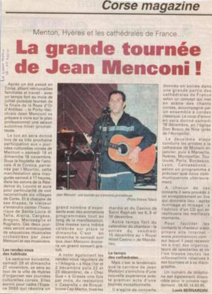 Presse culturelle chanteur Porto-Vecchio 
